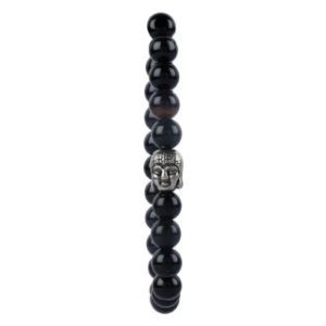 Black Onyx Agate Beads Bracelet with Buddha Head