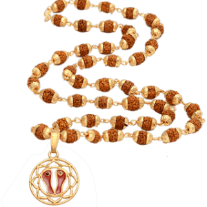 5 Face Rudraksha Mala With Charan Paduka Locket