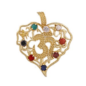 Navratan Om Fashion Pendant Golden Color Brass Casting Synthetic stone Zircon