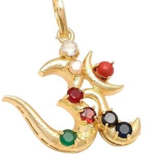 Om Gold & Rhodium Plated Navratan Pendant / Locket