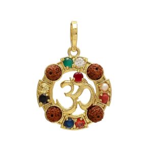 Navratan/Navgrah Brass Om Round Shape Locket/Pendant
