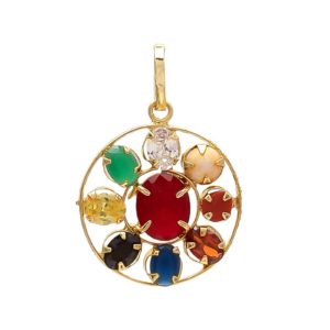 Navratan/Navgrah Brass Flower Shaped Locket/Pendant