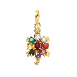 Real Pearl Synthetic Navratan Stone Tortoise Shaped Locket