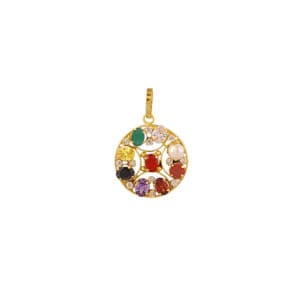 Designer Navratan Stone Round Shaped Pendant