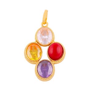 Zircon Coral Blue Sapphire Yellow Sapphire Pendant Gold Plated