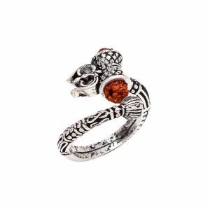 Rudraksha Trishul Damru Oxidised Silver Plated Ring for Men & Women